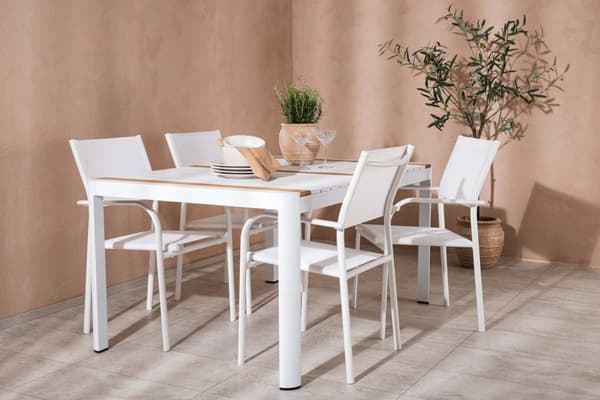 Togo hagesett bord 90x150cm hvit, 4 stoler Santorini hvit.