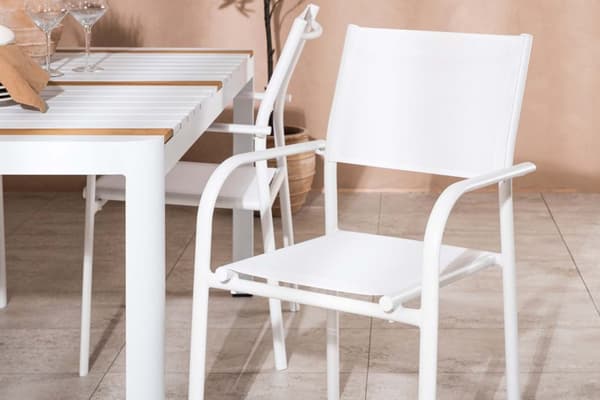 Togo hagesett bord 90x150cm hvit, 4 stoler Santorini hvit.