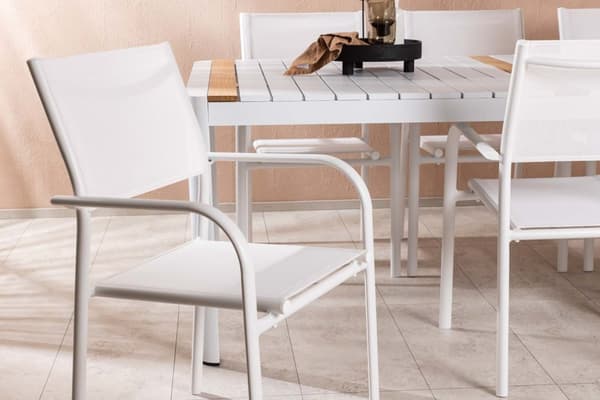 Togo hagesett bord 100x200cm hvit, 6 stoler Santorini hvit.