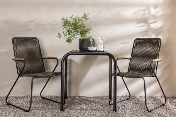 Borneo hagesett bord, 2 stoler svart.