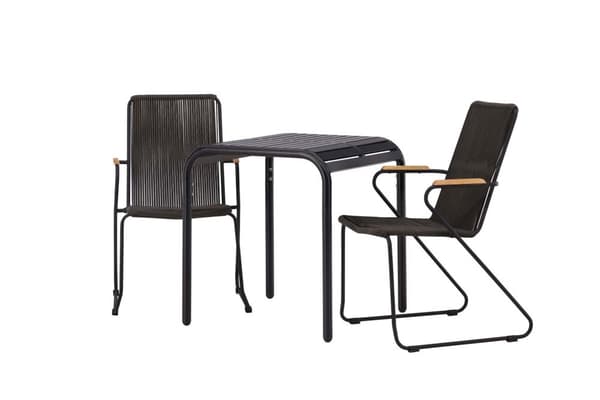 Borneo hagesett bord, 2 stoler svart.