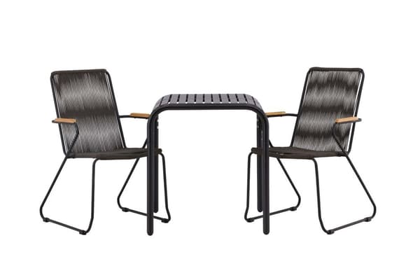 Borneo hagesett bord, 2 stoler svart.