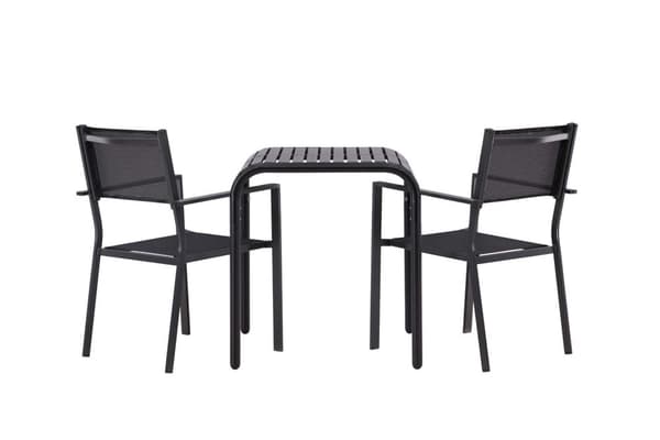 Borneo hagesett bord, 2 stoler svart.