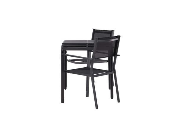Borneo hagesett bord, 2 stoler svart.