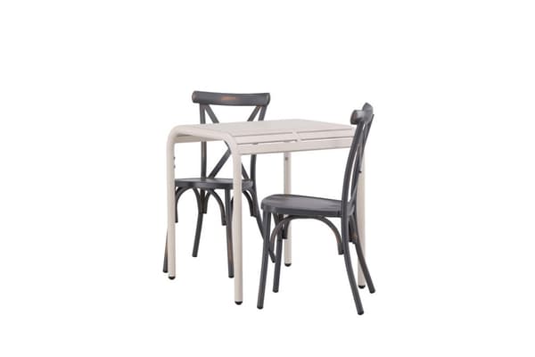 Borneo hagesett bord, 2 stoler  beige,mørkegrå.