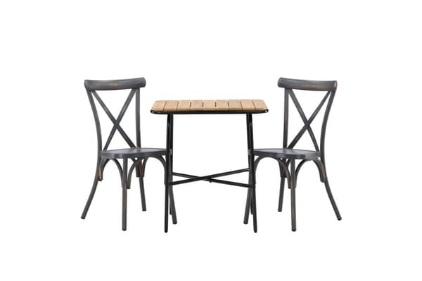 Holmbeck hagesett bord, 2 stoler  natur,mørkegrå.