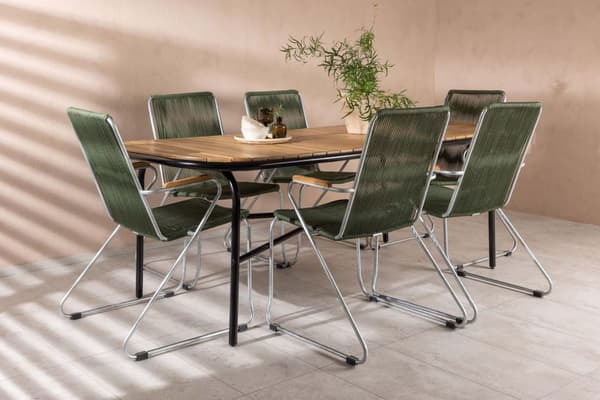 Holmbeck hagesett bord 90x200cm natur, 6 stoler Bois grønn.