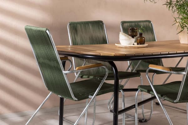 Holmbeck hagesett bord 90x200cm natur, 6 stoler Bois grønn.