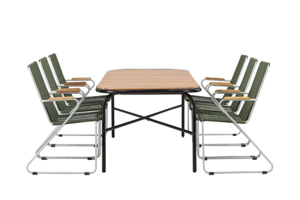 Holmbeck hagesett bord 90x200cm natur, 6 stoler Bois grønn.