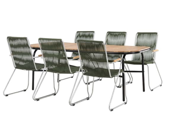 Holmbeck hagesett bord 90x200cm natur, 6 stoler Bois grønn.