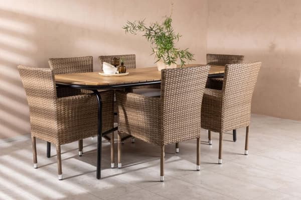 Holmbeck hagesett bord 90x200cm natur, 6 stoler Malina natur.