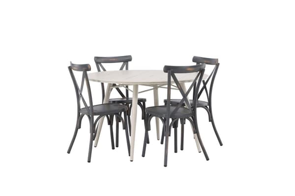 Lina hagesett bord Ø120cm beige, 4 stoler Peking mørkegrå.