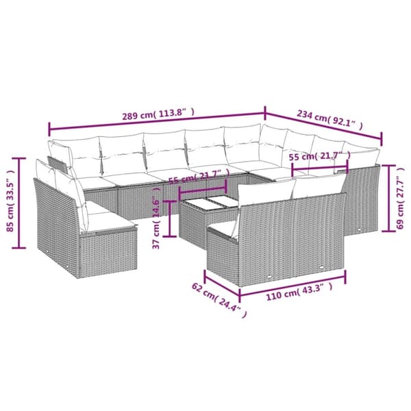 vidaXL sofasæt til haven 13 dele med hynder polyrattan beige