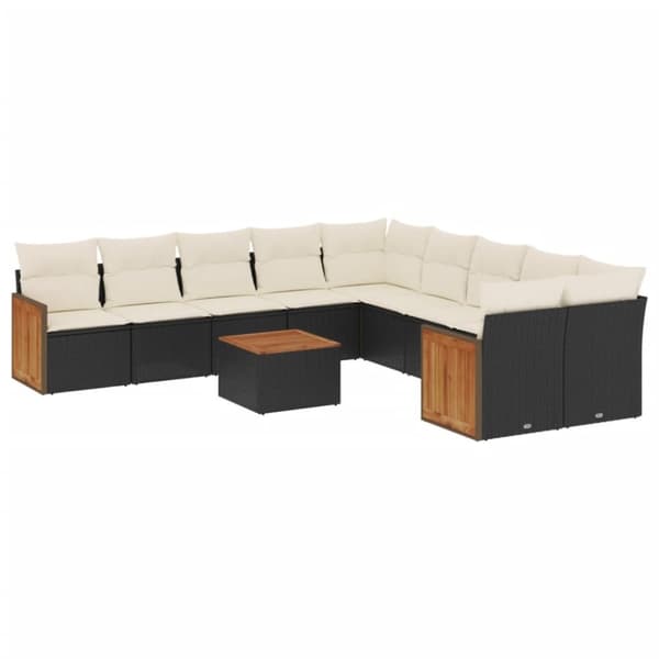 vidaXL sofasæt til haven 11 dele med hynder polyrattan sort
