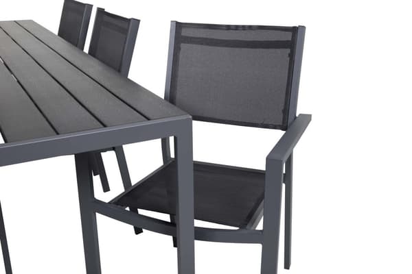 Break havesæt bord 90x205cm sort, 6 stole Copacabana sort.