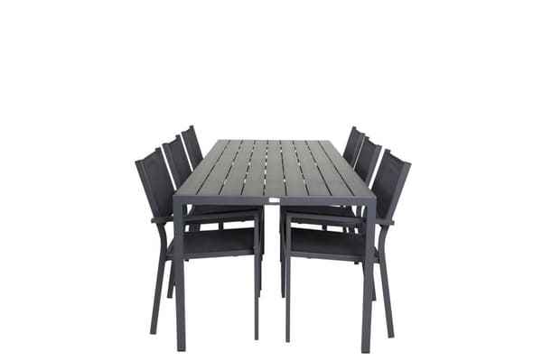 Break havesæt bord 90x205cm sort, 6 stole Copacabana sort.