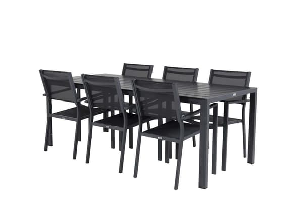 Break havesæt bord 90x205cm sort, 6 stole Copacabana sort.