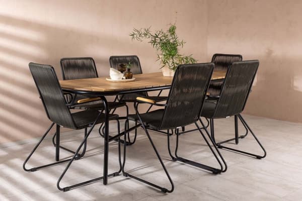 Holmbeck trädgård set bord 90x200cm natur, 6 stolar Bois svart.