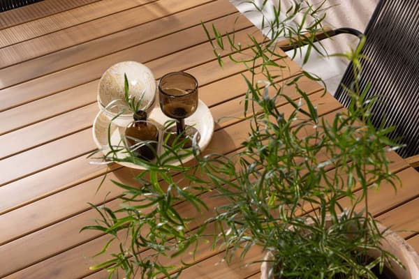 Holmbeck trädgård set bord 90x200cm natur, 6 stolar Bois svart.