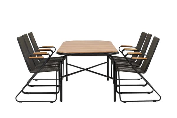 Holmbeck trädgård set bord 90x200cm natur, 6 stolar Bois svart.