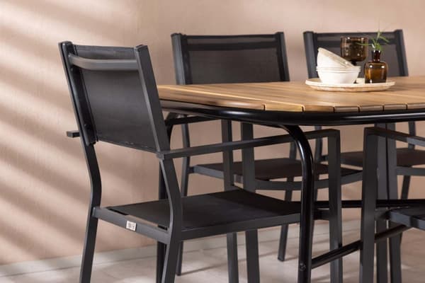 Holmbeck havesæt bord 90x200cm natur, 6 stole Copacabana sort.