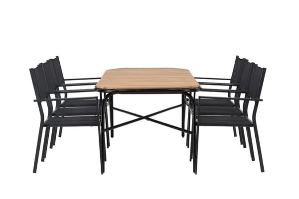 Holmbeck havesæt bord 90x200cm natur, 6 stole Copacabana sort.