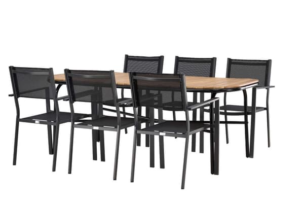 Holmbeck havesæt bord 90x200cm natur, 6 stole Copacabana sort.