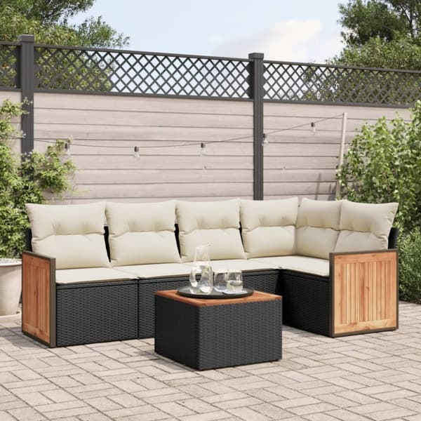 vidaXL sofasæt til haven 6 dele med hynder polyrattan sort