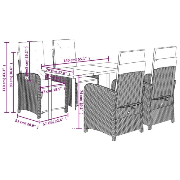 vidaXL spisebordssæt til haven 5 dele med hynder polyrattan beige