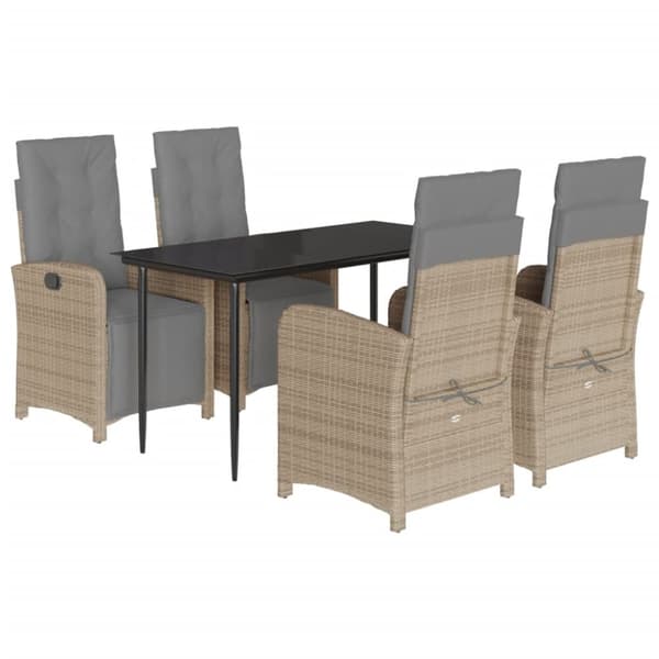 vidaXL spisebordssæt til haven 5 dele med hynder polyrattan beige