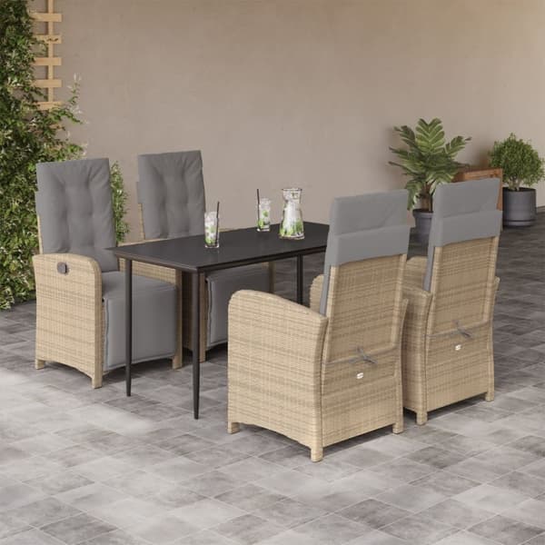 vidaXL spisebordssæt til haven 5 dele med hynder polyrattan beige