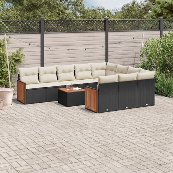 vidaXL sofasæt til haven 11 dele med hynder polyrattan sort