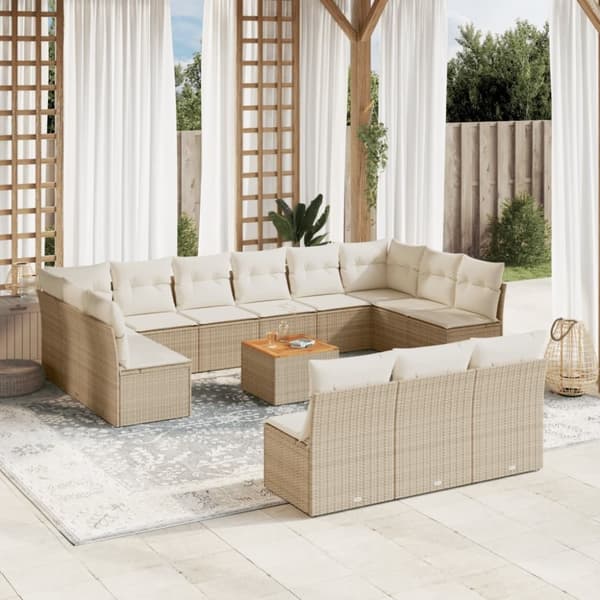 vidaXL sofasæt til haven 14 dele med hynder polyrattan beige