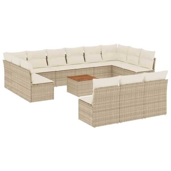vidaXL sofasæt til haven 14 dele med hynder polyrattan beige