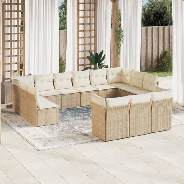 vidaXL sofasæt til haven 13 dele med hynder polyrattan beige