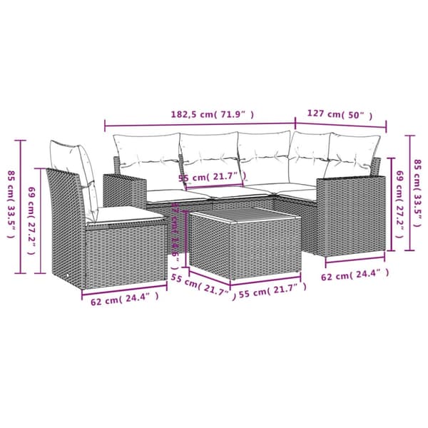 vidaXL sofasæt til haven 6 dele med hynder polyrattan beige