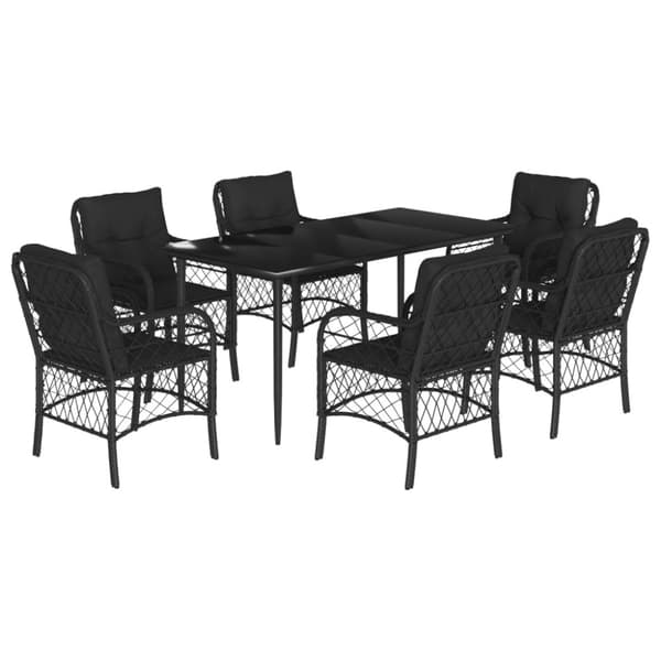 vidaXL spisebordssæt til haven 7 dele med hynder polyrattan sort