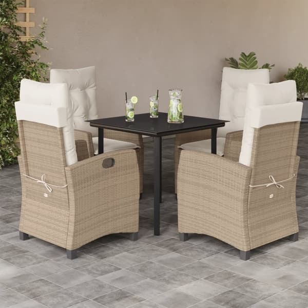 vidaXL spisebordssæt til haven 5 dele med hynder polyrattan beige