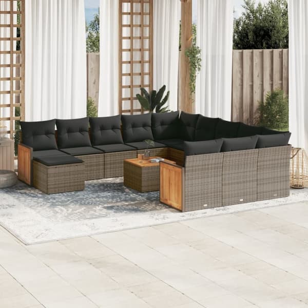 vidaXL sofasæt til haven 13 dele med hynder polyrattan grå