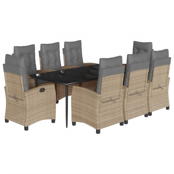 vidaXL spisebordssæt til haven 9 dele med hynder polyrattan beige