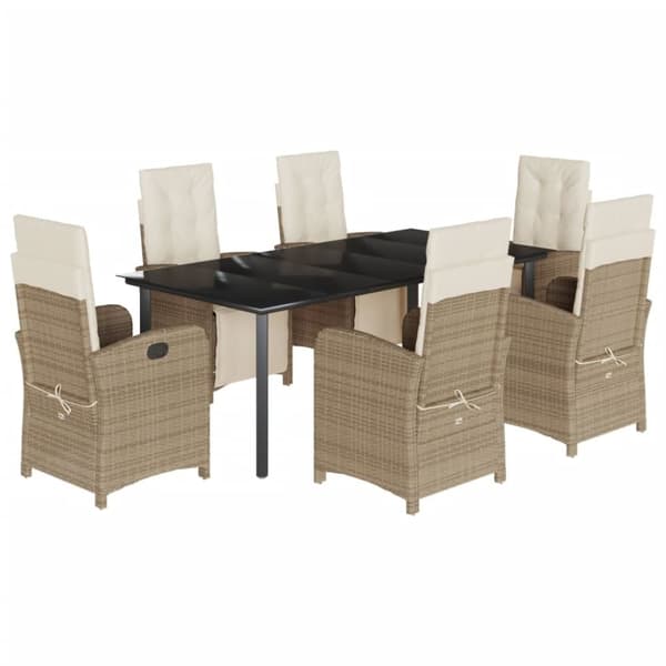 vidaXL spisebordssæt til haven 7 dele med hynder polyrattan beige