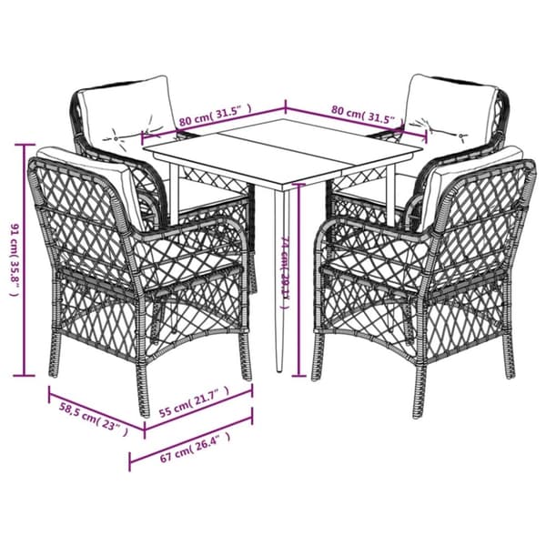 vidaXL spisebordssæt til haven 5 dele med hynder polyrattan beige
