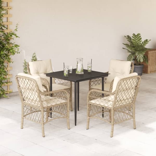 vidaXL spisebordssæt til haven 5 dele med hynder polyrattan beige