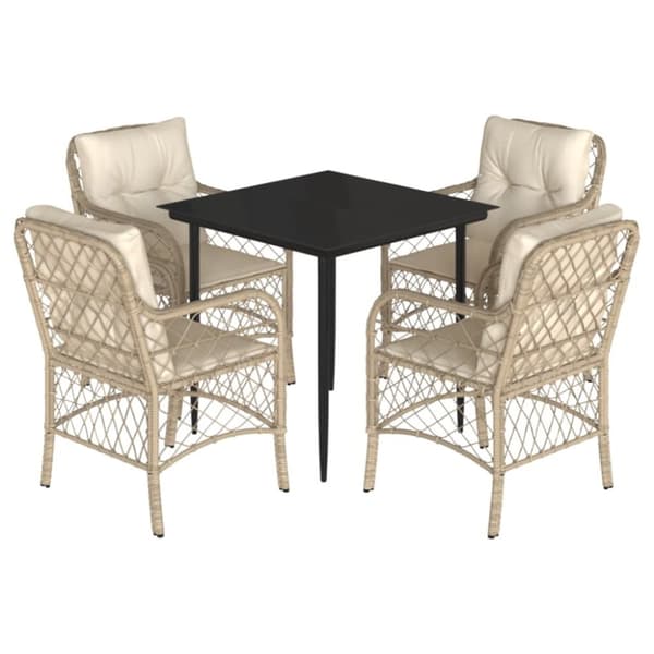 vidaXL spisebordssæt til haven 5 dele med hynder polyrattan beige