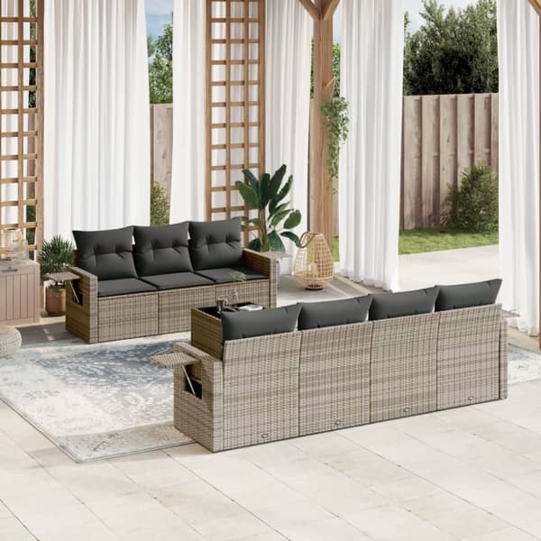vidaXL sofasæt til haven 8 dele med hynder polyrattan grå