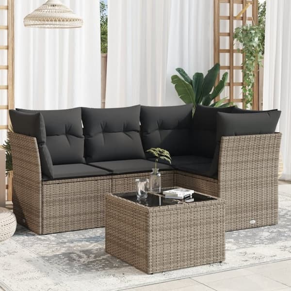 vidaXL sofasæt 5 dele med hynder polyrattan grå