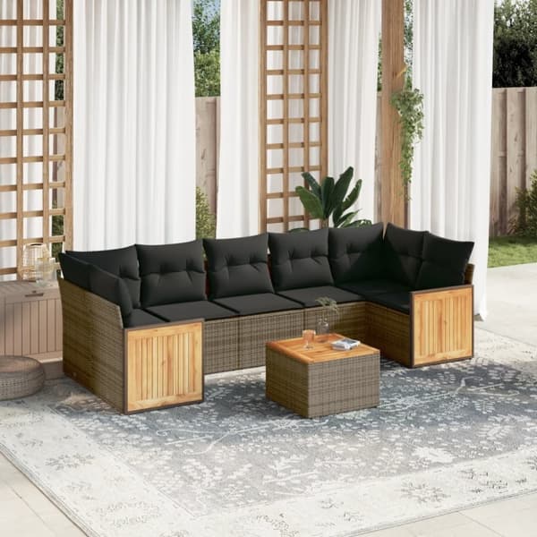 vidaXL sofasæt til haven 8 dele med hynder polyrattan grå