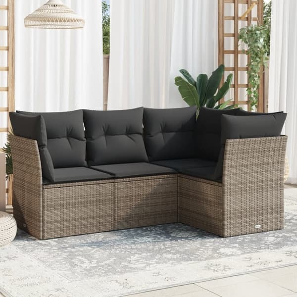 vidaXL sofasæt til haven 4 dele med hynder polyrattan grå