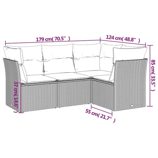 vidaXL sofasæt til haven 4 dele med hynder polyrattan grå