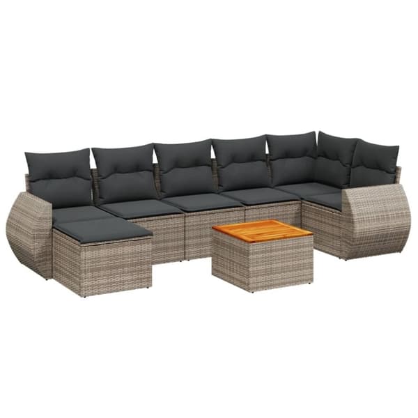 vidaXL sofasæt til haven 8 dele med hynder polyrattan grå
